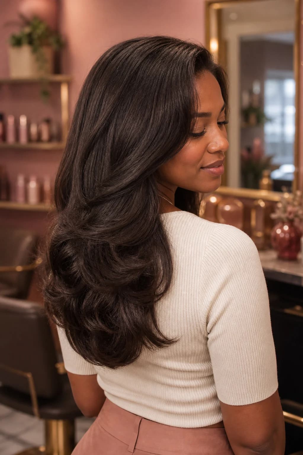 Katty Hair Studio client with polished, layered waves